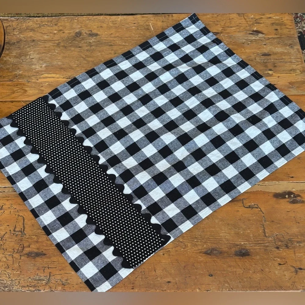 Handmade Kitchen Towels set of 2 Blk & wht buff chck 100% cottn Farmhouse